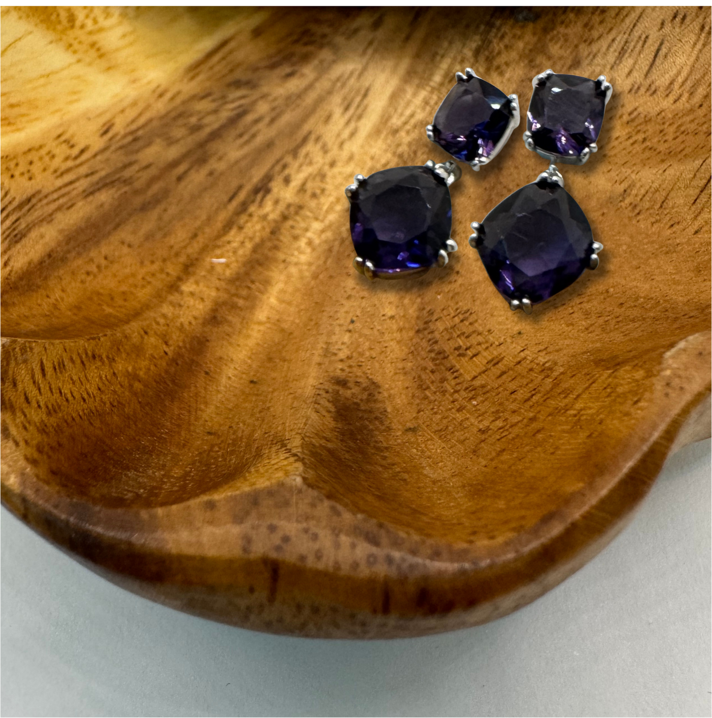 Purple Emerald Cut Cubic Zirconia Earrings - Purple Obsession