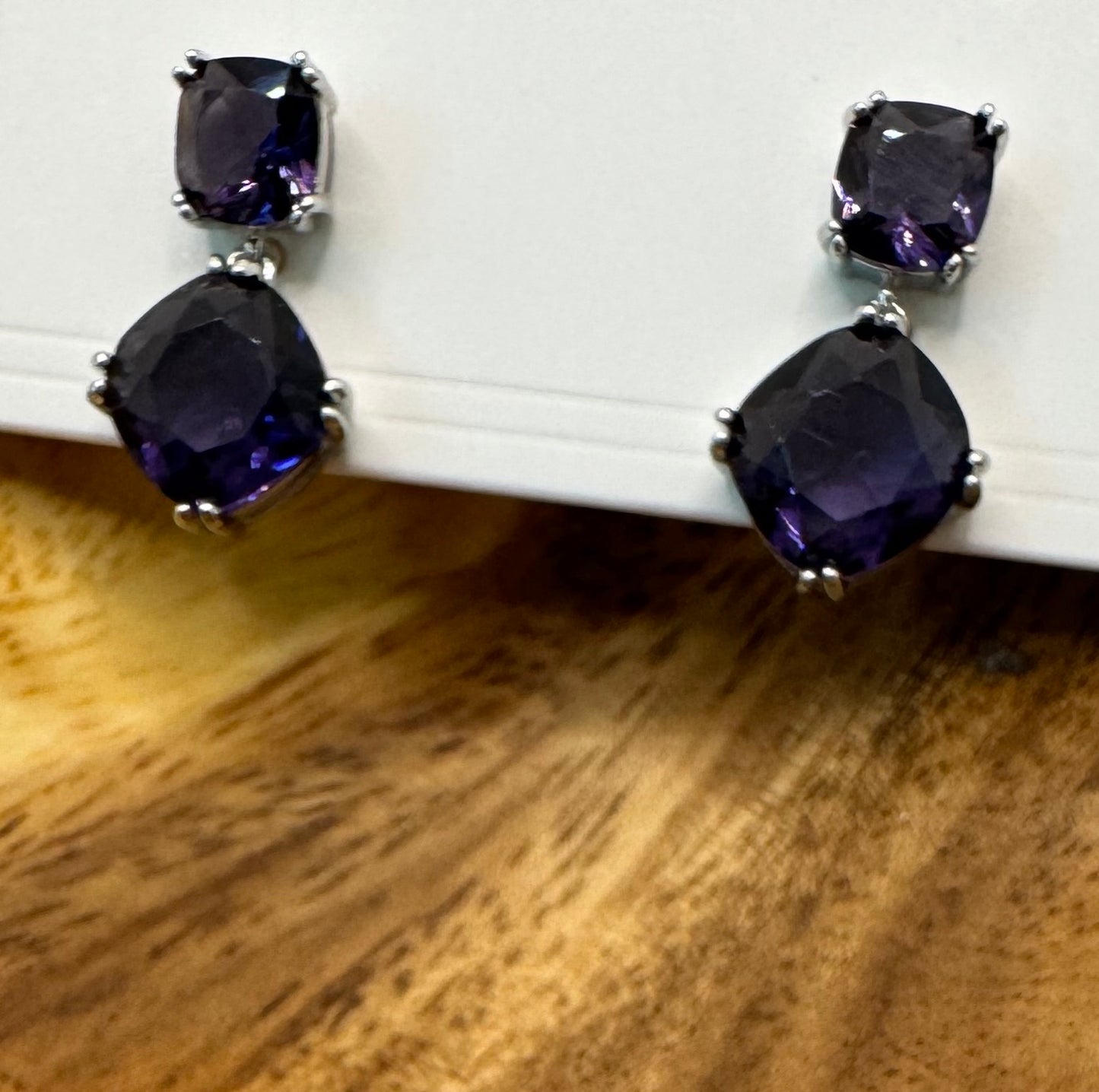 Purple Emerald Cut Cubic Zirconia Earrings - Purple Obsession