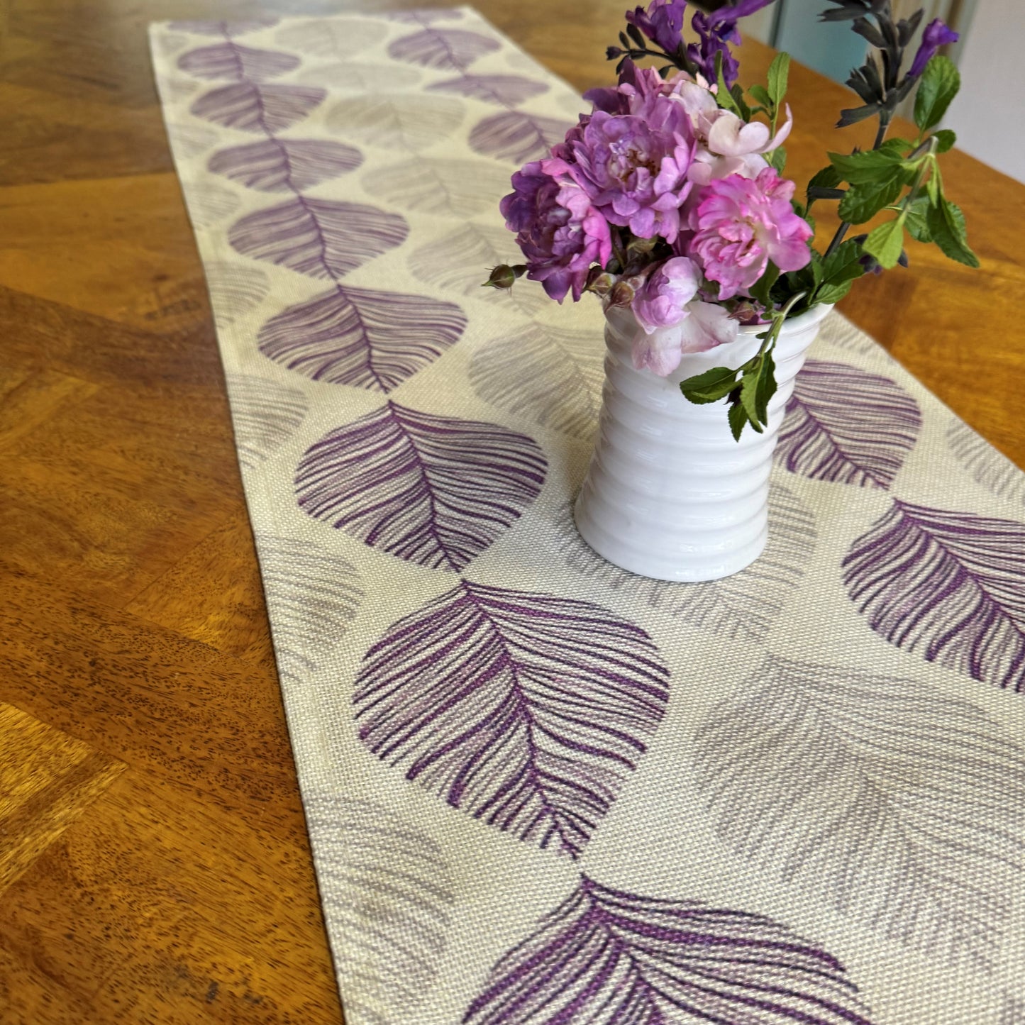 Grey Leaf Table Runner - Purple Obsession