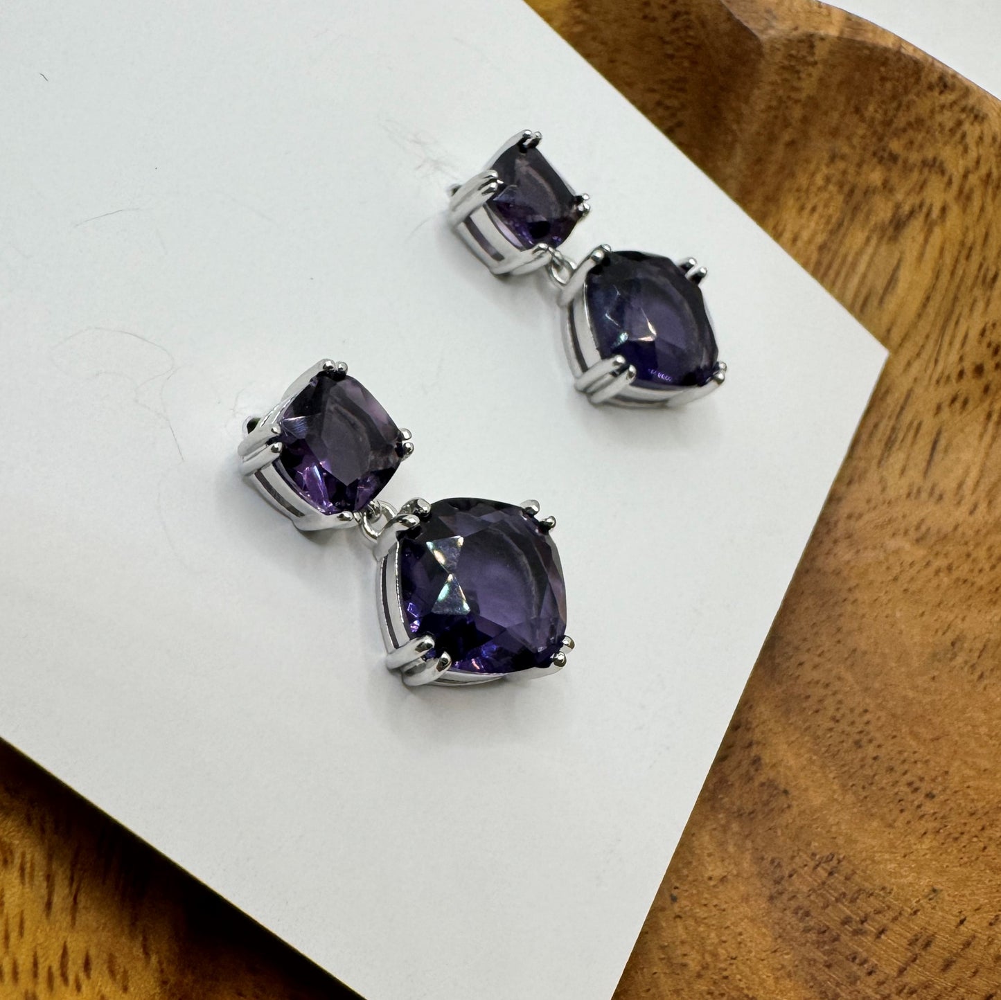 Purple Emerald Cut Cubic Zirconia Earrings - Purple Obsession