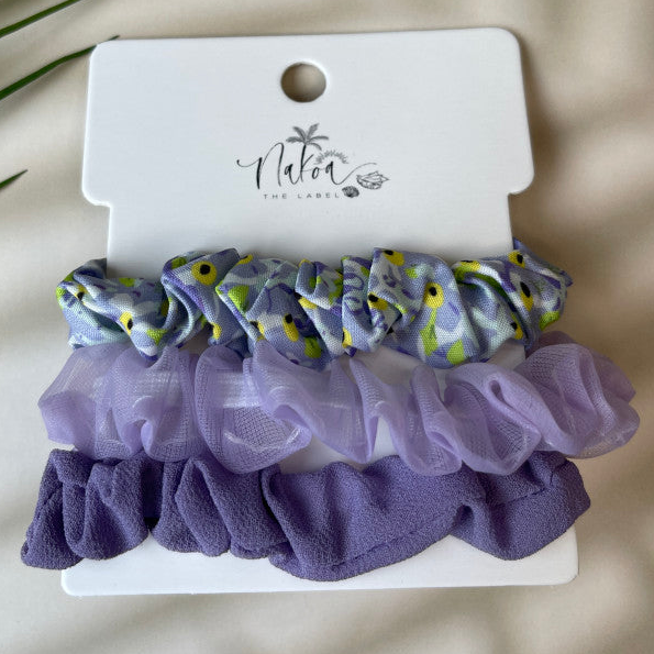 Purple Floral Scrunchies - Set of 3 - Purple Obsession