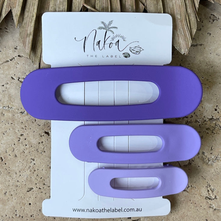 Oval Hair Clip - Set of 3 - Purple - Purple Obsession
