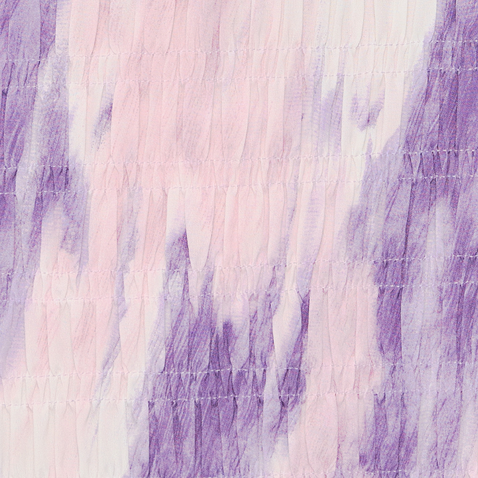 Watercolour Printed Scoop Neck Shirred Dress - Purple Obsession
