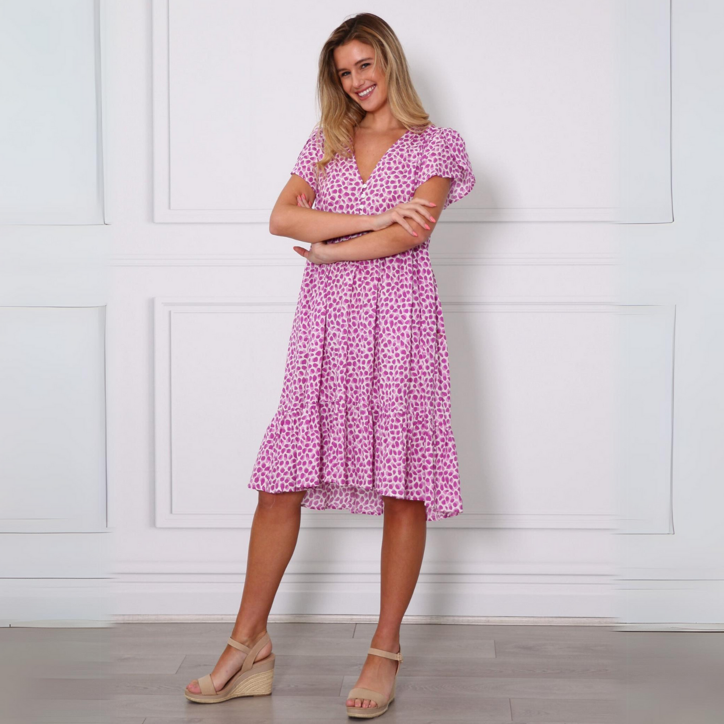 Sunny Babydoll Dress Lilac Print - Purple Obsession
