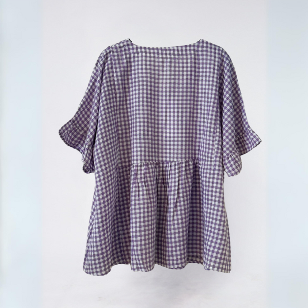 Gingham Shirt Frill Sleeve - Lilac - Purple Obsession