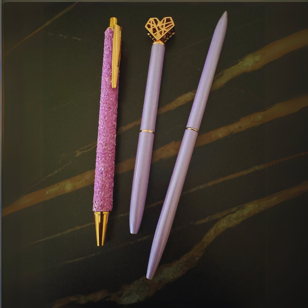 Pens - Fancy Purple pens "Heart Set"- 3 pens various styles