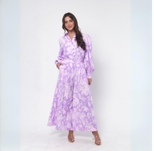 Purple Wide Leg Culottes - Floral Print - with matching top