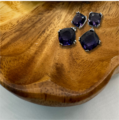 Purple Emerald Cut Cubic Zirconia Earrings