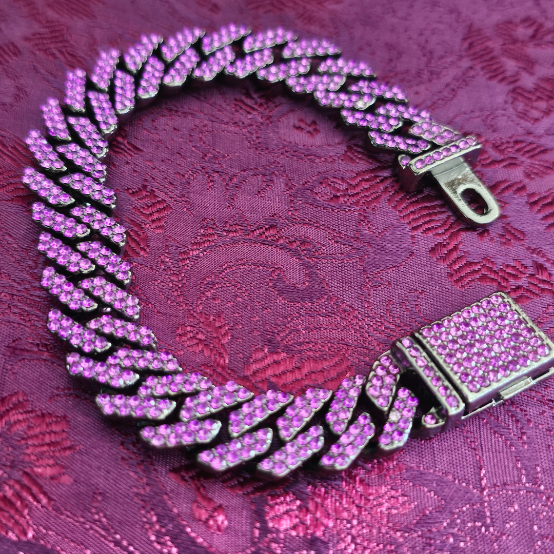 Purple Chain Bracelet with Purple Rhinestones