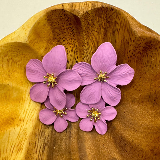 Mauve Double Flower Drop Earrings