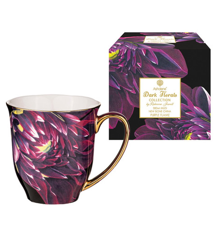 Dark Florals Purple Flame Mug
