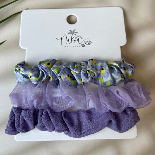 Purple Floral Scrunchies - Set of 3