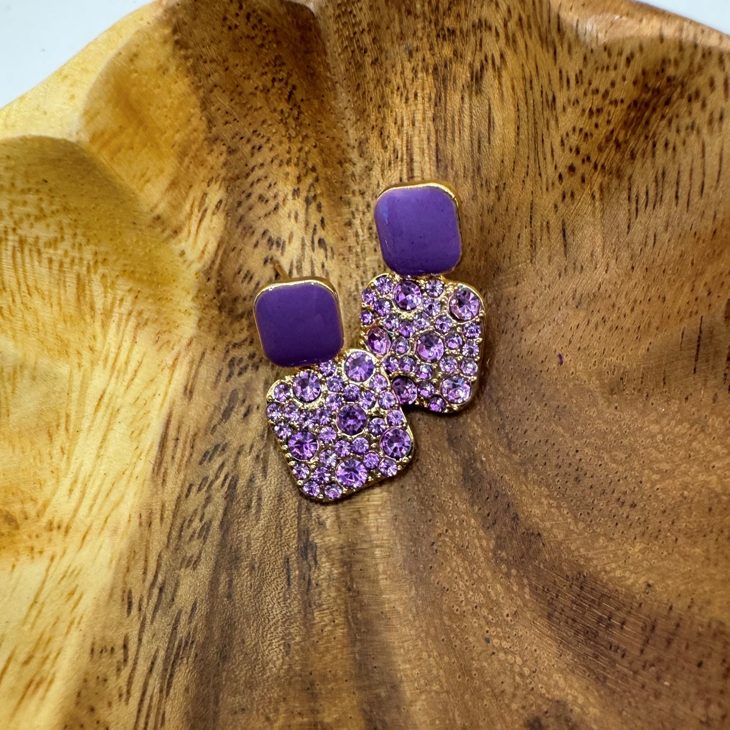 Two Tiered Sparkly Square  Light Purple Studs