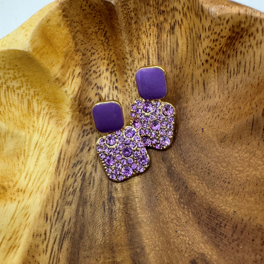 Two Tiered Sparkly Square  Light Purple Studs