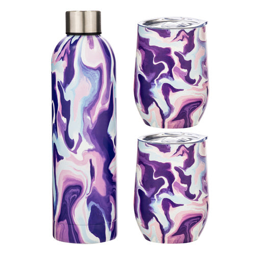 Summer Swirl Purple 3pc Insulated Drinkware Set