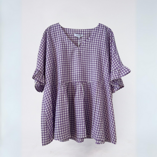 Gingham Shirt Frill Sleeve - Lilac
